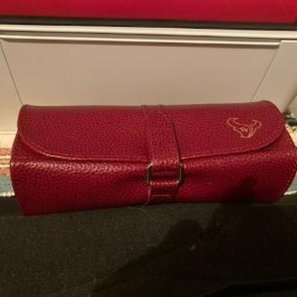 Houston Texans Jewelry Roll Travel Case Red Leather (PRE-OWNED)